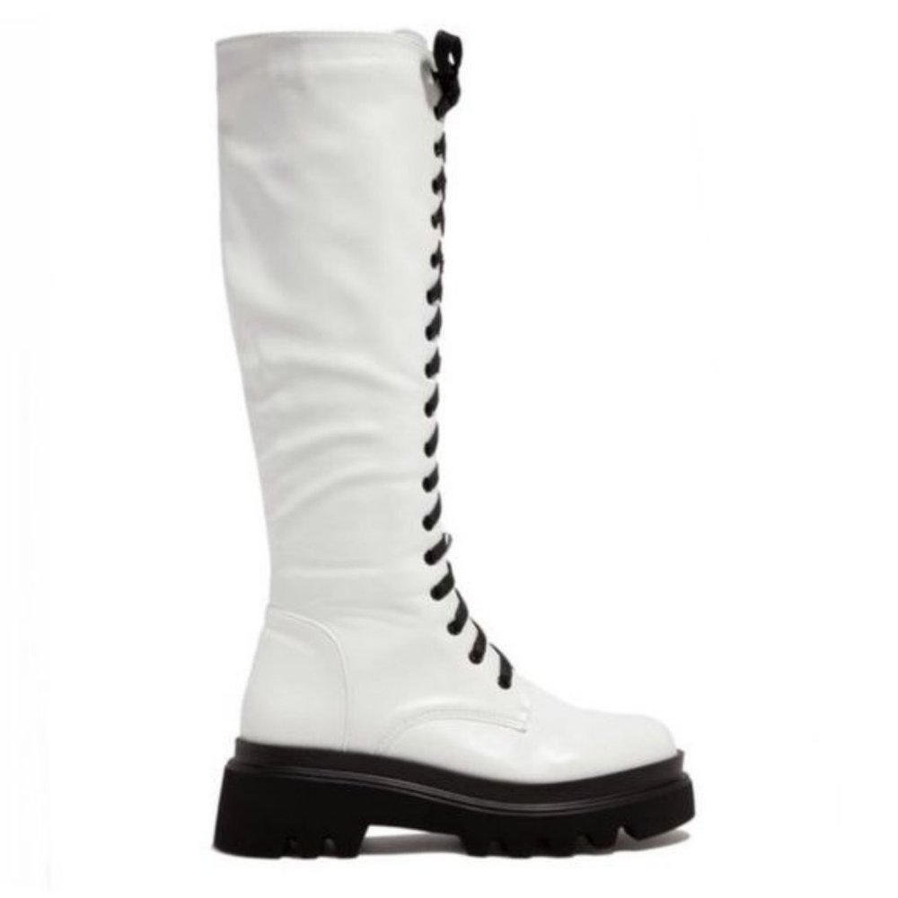 !! NEW !! Knee High Lack Up Combat Boots with Side Zip in Black - Picture 6 of 7